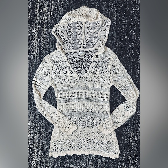 TASHA POLIZZI || Johanna Crochet Knit Vintage Hoodie in Cream - SZ Small - Picture 3 of 4